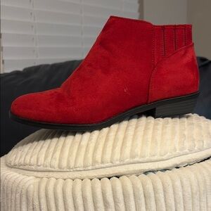 Scarlet Red Suede Ankle Booties with Streamlined Silhouette